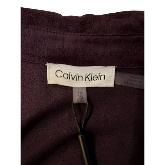 Calvin Klein Womens 1X Plum Aubergine Blouse Ruched Front Micro Suede New - Picture 6 of 16